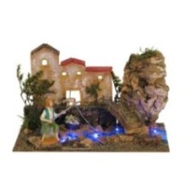 Río con luz eléctrica y pescador de durexina