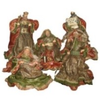 Nacimiento en maché cobre/verde/oro en 33 cm, 5 piezas