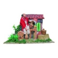 Aldeano Sirviendo Vino en Resina con Movimiento y Luz (19cm - 230V) | Escena Belén