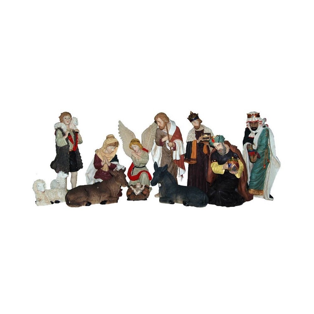Conjunto Belén Adoración de Lujo (45cm) | 11 Figuras en Resina: Nacimiento, Reyes y Ángel